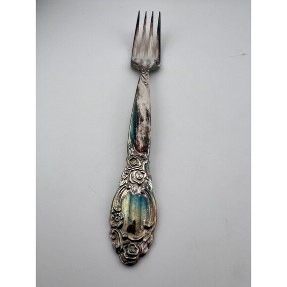 Vtg ONEIDA Silversmiths Silverplate DINNER FORK Rose Floral Ballad Country Lane - Picture 2 of 11